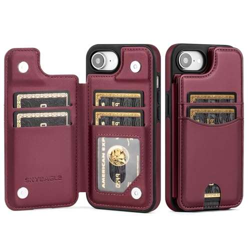SkyEagle Kompatibel mit iPhone 16e, Brieftaschen-Schutzhülle mit Kartenhalter, PU-Leder, RFID-blockierend, stoßfest, Klapphülle mit Kreditkartenfächern, Ständer, für Herren und Damen, Weinrot SkyEagle Kompatibel mit iPhone 16e, Brieftaschen-Schutzhülle mit Kartenhalter, PU-Leder, RFID-blockierend, stoßfest, Klapphülle mit Kreditkartenfächern, Ständer, für Herren und Damen, Weinrot von SkyEagle