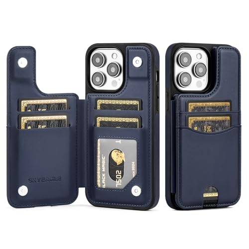 SkyEagle Schutzhülle für iPhone 14 Pro Max mit Kartenhalter, PU-Leder, RFID-blockierend, stoßfest, Klapphülle mit Kreditkartenfächern, Ständer, für Damen und Herren, Blau SkyEagle Schutzhülle für iPhone 14 Pro Max mit Kartenhalter, PU-Leder, RFID-blockierend, stoßfest, Klapphülle mit Kreditkartenfächern, Ständer, für Damen und Herren, Blau von SkyEagle