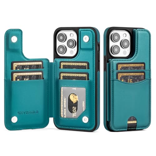 SkyEagle Schutzhülle für iPhone 14 Pro Max mit Kartenhalter, PU-Leder, RFID-blockierend, stoßfest, Klapphülle mit Kreditkartenfächern, Ständer, für Damen und Herren, Grün SkyEagle Schutzhülle für iPhone 14 Pro Max mit Kartenhalter, PU-Leder, RFID-blockierend, stoßfest, Klapphülle mit Kreditkartenfächern, Ständer, für Damen und Herren, Grün von SkyEagle