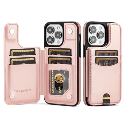 SkyEagle Schutzhülle für iPhone 14 Pro Max mit Kartenhalter, PU-Leder, RFID-blockierend, stoßfest, Klapphülle mit Kreditkartenfächern, Ständer, für Damen und Herren, Roségold SkyEagle Schutzhülle für iPhone 14 Pro Max mit Kartenhalter, PU-Leder, RFID-blockierend, stoßfest, Klapphülle mit Kreditkartenfächern, Ständer, für Damen und Herren, Roségold von SkyEagle