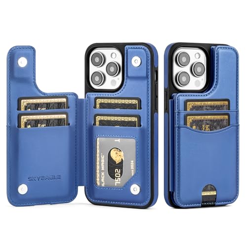 SkyEagle Schutzhülle für iPhone 14 Pro Max mit Kartenhalter, PU-Leder, RFID-blockierend, stoßfest, Klapphülle mit Kreditkartenfächern, Ständer, für Damen und Herren, Violett / Blau SkyEagle Schutzhülle für iPhone 14 Pro Max mit Kartenhalter, PU-Leder, RFID-blockierend, stoßfest, Klapphülle mit Kreditkartenfächern, Ständer, für Damen und Herren, Violett / Blau von SkyEagle