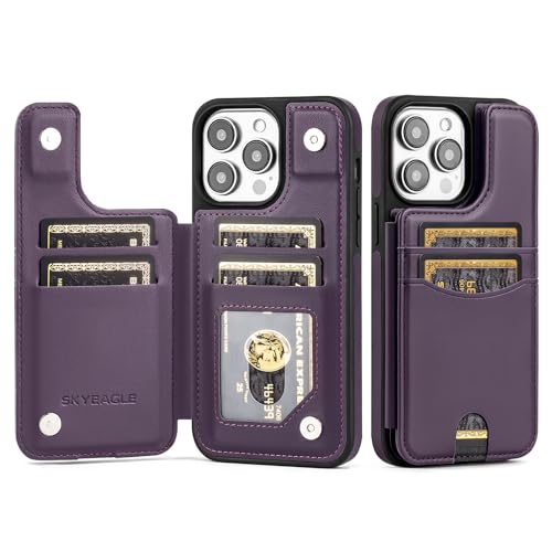 SkyEagle Schutzhülle für iPhone 14 Pro Max mit Kartenhalter, PU-Leder, RFID-blockierend, stoßfest, Klapphülle mit Kreditkartenfächern, Ständer, für Damen und Herren, Violett SkyEagle Schutzhülle für iPhone 14 Pro Max mit Kartenhalter, PU-Leder, RFID-blockierend, stoßfest, Klapphülle mit Kreditkartenfächern, Ständer, für Damen und Herren, Violett von SkyEagle