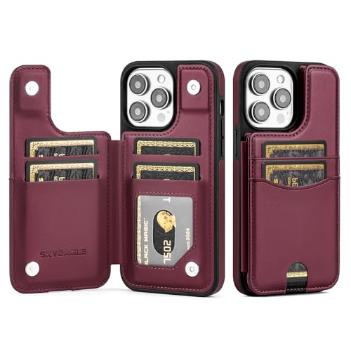 SkyEagle Schutzhülle für iPhone 14 Pro Max mit Kartenhalter, PU-Leder, RFID-blockierend, stoßfest, Klapphülle mit Kreditkartenfächern, Ständer, für Damen und Herren, Weinrot SkyEagle Schutzhülle für iPhone 14 Pro Max mit Kartenhalter, PU-Leder, RFID-blockierend, stoßfest, Klapphülle mit Kreditkartenfächern, Ständer, für Damen und Herren, Weinrot von SkyEagle