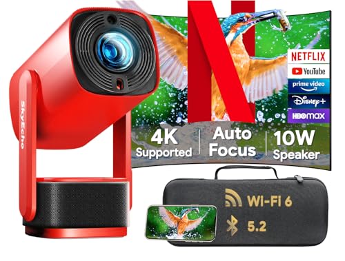 SkyEcho Autofokus Mini Beamer Handy - FreeONE K2 Automatische Trapezkorrektur Kleiner Smart Projektor, Android OS mit WiFi und Bluetooth, für Schlafzimmer Draußen Tragbar Film unterstützt 1080P 4K von SkyEcho