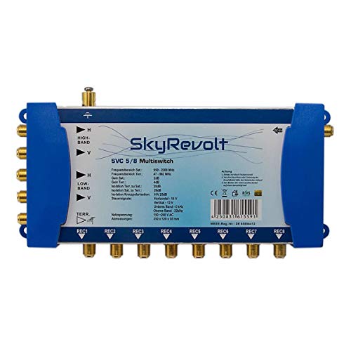 SkyRevolt 5-8 Multiswitch Netzteil extern SAT Multischalter für 8 Anschlüsse Satelliten-Verteiler 4K UHD 8K von SkyRevolt