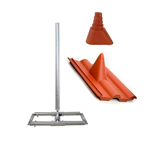 SkyRevolt Aufsparrenhalter Set 1 Meter Mast Stahl Dach-Sparren-Halterung für SAT-Antenne Frankfurter Pfanne Dachabdeckung Manschette rot von SkyRevolt