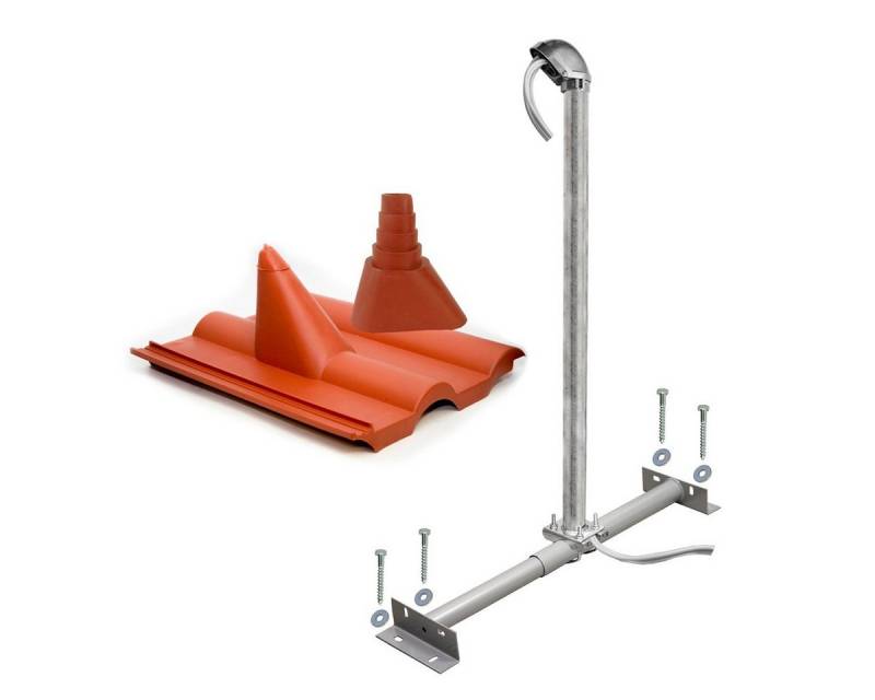 SkyRevolt Dachsparrenhalter Montageset Frankfurter-Ziegel rot ALU-Mastkappe SAT-Halterung von SkyRevolt