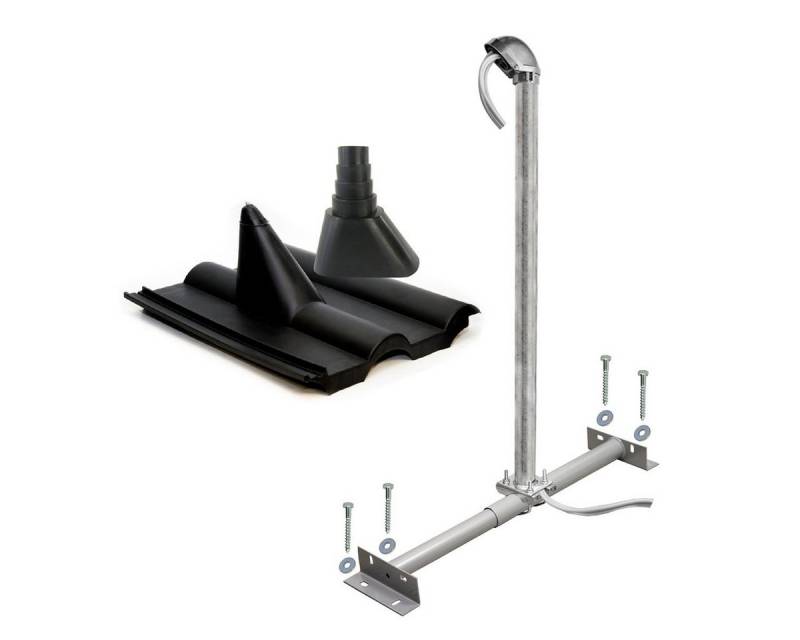 SkyRevolt Dachsparrenhalter Montageset Frankfurter-Ziegel schwarz ALU-Mastkappe SAT-Halterung von SkyRevolt