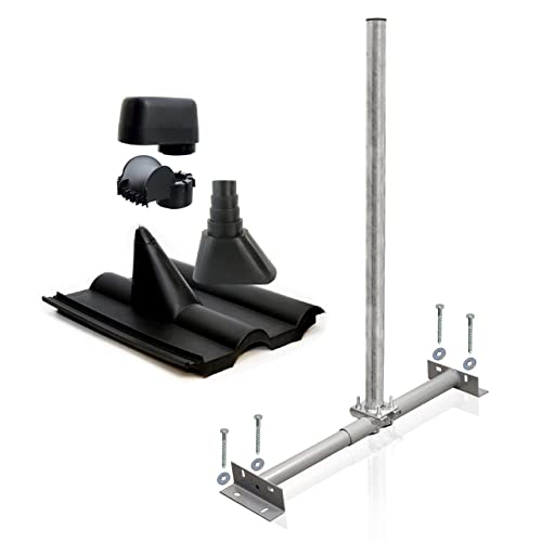 SkyRevolt Dachsparrenhalter Satellitenschüssel Set Sparrenhalter 60mm Mast Frankfurter SAT Ziegel schwarz Mastkappe von SkyRevolt