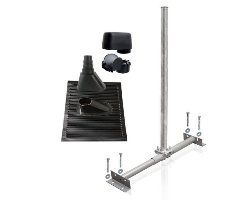 SkyRevolt Dachsparrenhalter Set 1m Mast 60mm Alu-Ziegel schwarz Mastkappe SAT-Halterung von SkyRevolt