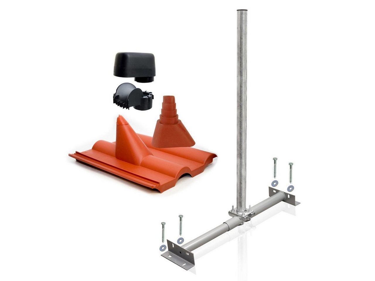 SkyRevolt Dachsparrenhalter Set 60mm Mast Frankfurter Ziegel rot Mastkappe SAT-Halterung SkyRevolt Dachsparrenhalter Set 60mm Mast Frankfurter Ziegel rot Mastkappe SAT-Halterung von SkyRevolt
