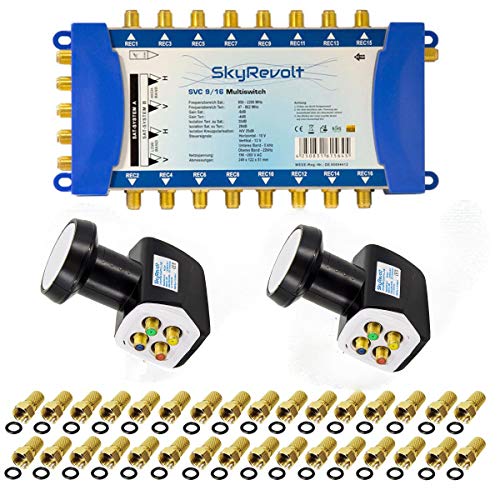 SkyRevolt Multischalter 9/16 Set 2X Quattro LNB 32x F-Stecker 2 SAT für 16 Anschlüsse Satverteiler Digital HDTV FullHD 4K UHD 8K von SkyRevolt