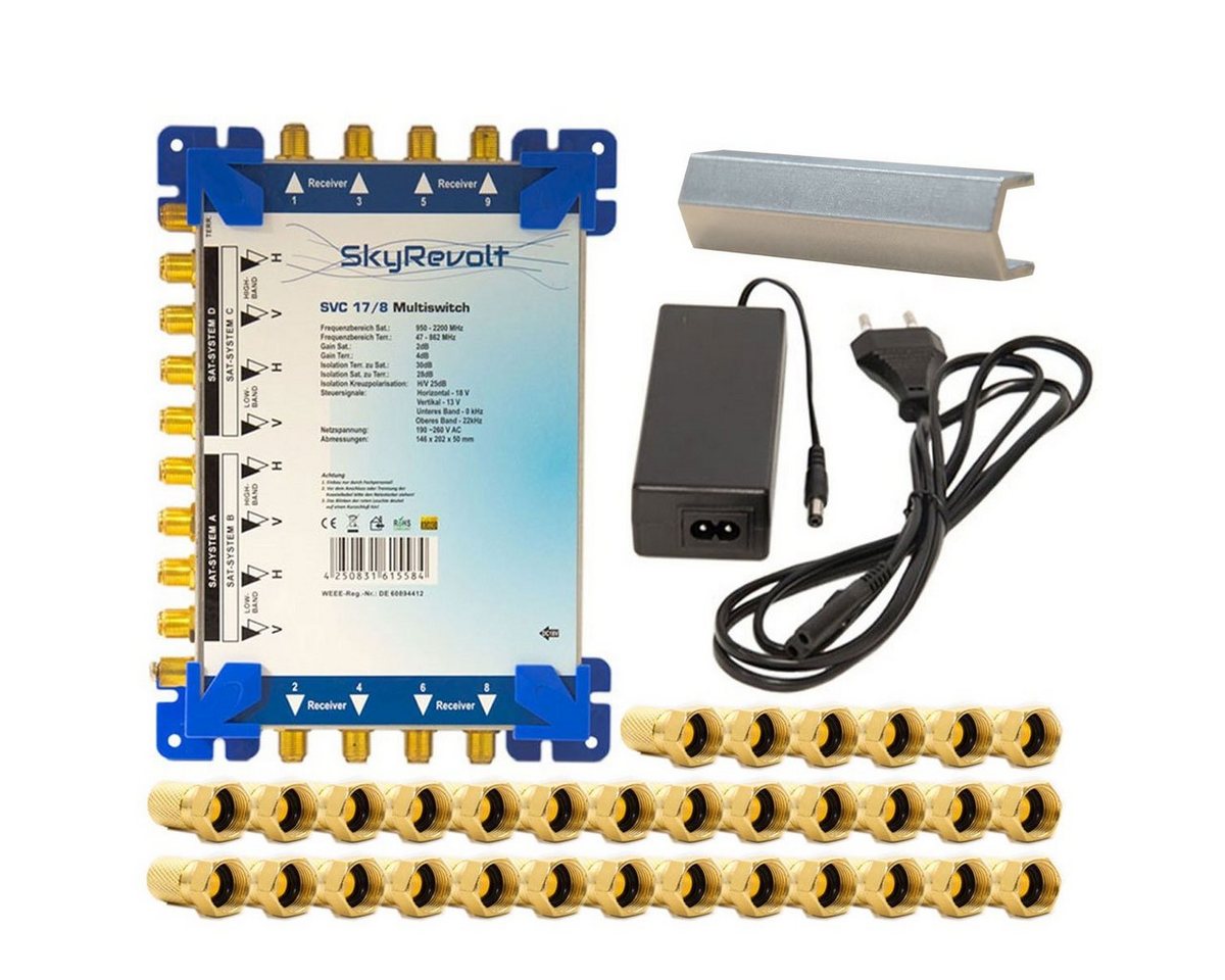 SkyRevolt SAT-Multischalter 17/8 Multischalter 4 SAT 8 Anschlüsse Aufdrehhilfe 32x F-Stecker SkyRevolt SAT-Multischalter 17/8 Multischalter 4 SAT 8 Anschlüsse Aufdrehhilfe 32x F-Stecker von SkyRevolt