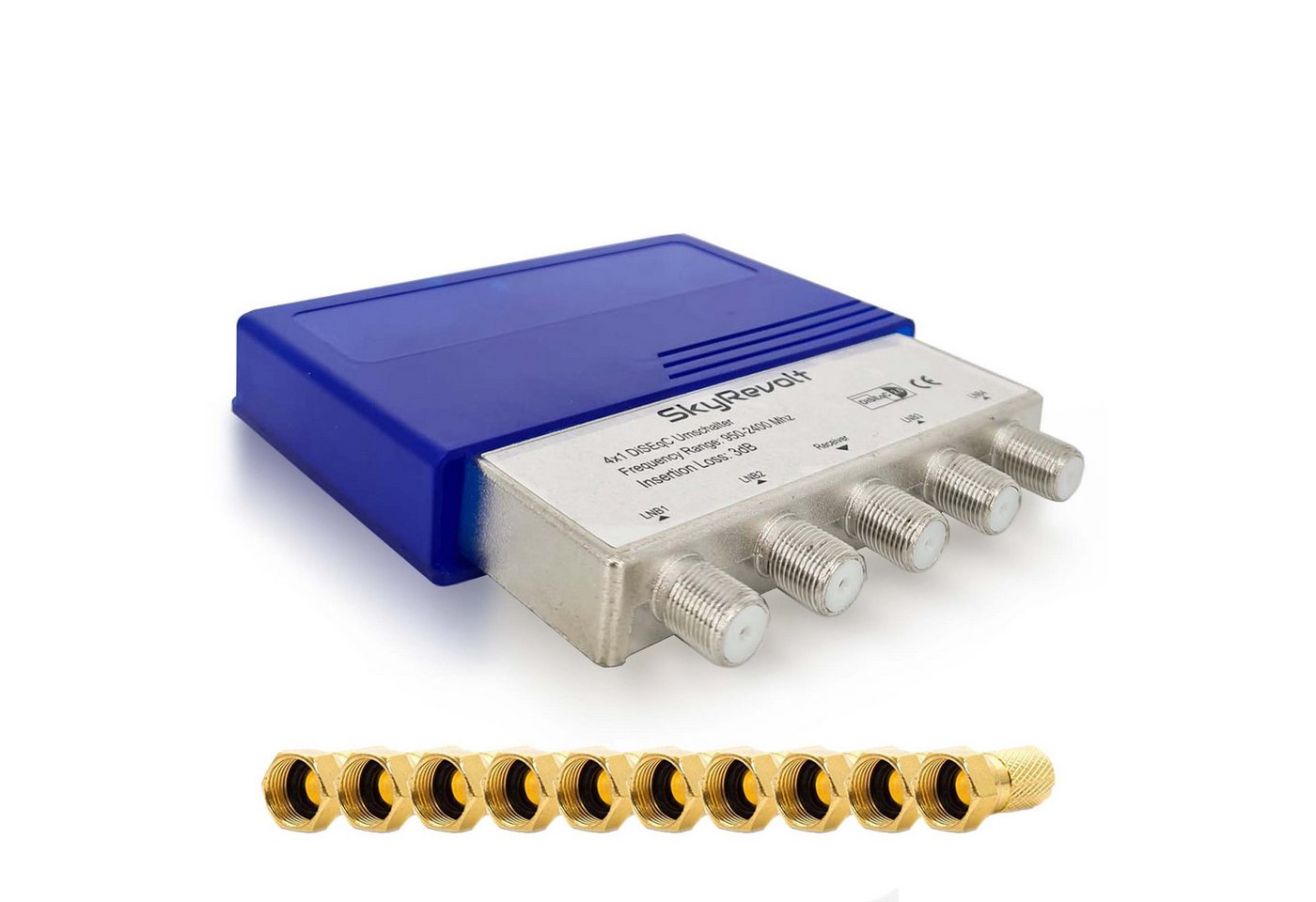 SkyRevolt SAT-Verteiler DiSEqC Schalter 4/1 SAT Umschalter Wetterschutz 10x F-Stecker SkyRevolt SAT-Verteiler DiSEqC Schalter 4/1 SAT Umschalter Wetterschutz 10x F-Stecker von SkyRevolt