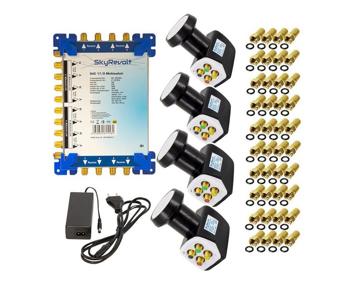 SkyRevolt SAT-Multischalter Multischalter Set 17/8 4x Quattro LNB 40x F-Stecker 4 SAT 8 Anschlüsse SkyRevolt SAT-Multischalter Multischalter Set 17/8 4x Quattro LNB 40x F-Stecker 4 SAT 8 Anschlüsse von SkyRevolt