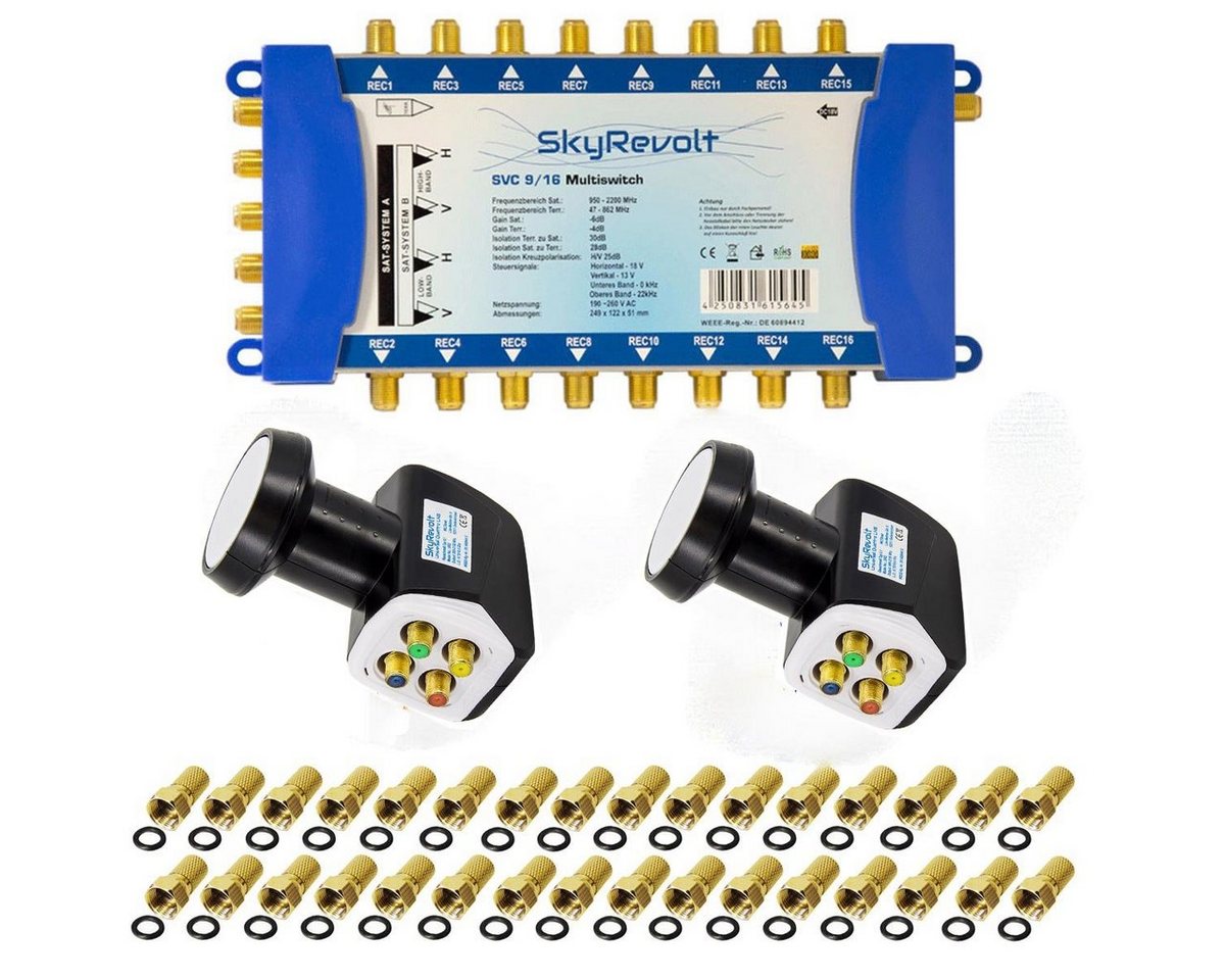 SkyRevolt SAT-Multischalter Multischalter Set 9/16 2x Quattro LNB 32x F-Stecker 16 Anschlüsse SkyRevolt SAT-Multischalter Multischalter Set 9/16 2x Quattro LNB 32x F-Stecker 16 Anschlüsse von SkyRevolt