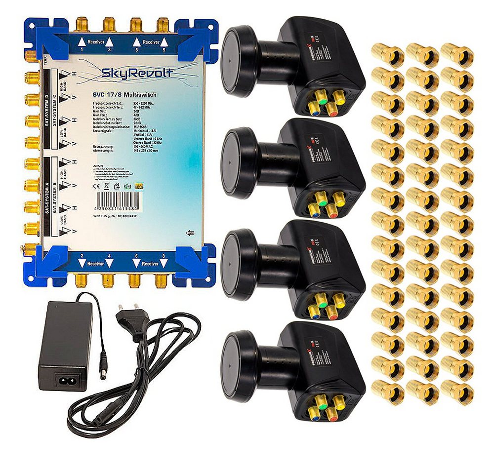 SkyRevolt SAT-Multischalter SVC 17/8 Multiswitch SAT Multischalter 4x Quattro LNB 45x F-Stecker von SkyRevolt