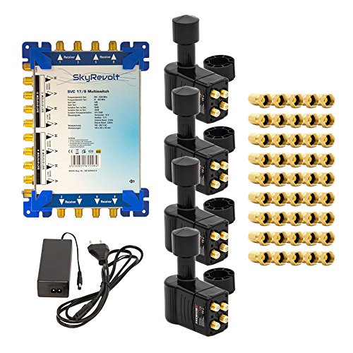 SkyRevolt SVC 17/8 Multiswitch 4 SAT 8 Anschlüsse Multischalter Satverteiler 4X PremiumX Multifeed 3° Slim Quattro LNB 45x F-Stecker von SkyRevolt