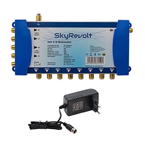 SkyRevolt SVC 5/8 Multiswitch externes Netzteil Multischalter 1 SAT für 8 Anschlüsse Satverteiler Digital HDTV FullHD 4K UHD 8K von SkyRevolt