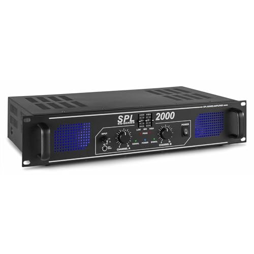 SkyTec SPL 2000 PA Verstärker Endstufe 2000 Watt, mit 3-Band-Equalizer, 3 Kanal Input, Chinch, AUX, ideal für DJ Boxen, Clubs, Bars und Gastronomie, Schwarz von SkyTec