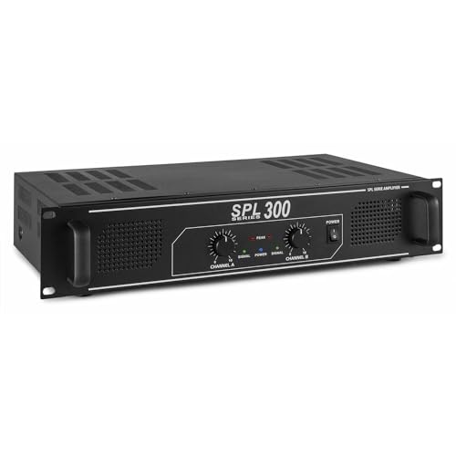 SkyTec SPL300 PA Verstärker Endstufe 300 Watt, mit 3-Band-Equalizer, 3 Kanal Input, Chinch, AUX, ideal für kleine DJ Boxen, Clubs, Bars und Gastronomie, Schwarz von SkyTec