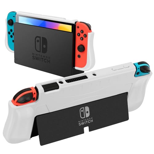 Dockable Case for Nintendo Switch OLED Case Cover with 2 Game Card Slots [Compatible with TV Dock] - TPU Nintendo Switch OLED Protective Soft Case with Ergonomic Grip White von Skycase