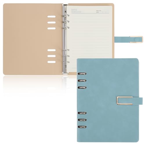 Skycase A5 Binder Notizbuch,a5 binder notizbuch ordner,ringbuch a5,ringbuch a5 nachfüllbar,6 Löcher Loseblatt Binder mit Papier, PU Leder A5 Binder,Notebook Cover mit A5 Füllpapier (Hellblau) von Skycase