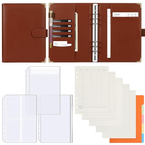 Skycase din a5 ring binder - ring binder a5,ringbuch a5 nachfüllbar,6 Löcher Loseblatt PU Leder,Ringbuchordner Ringbinder Planer,Ringbuch DIN A5 Tagebuch Ringbuchhülle mit Füllpapier (Braun) von Skycase