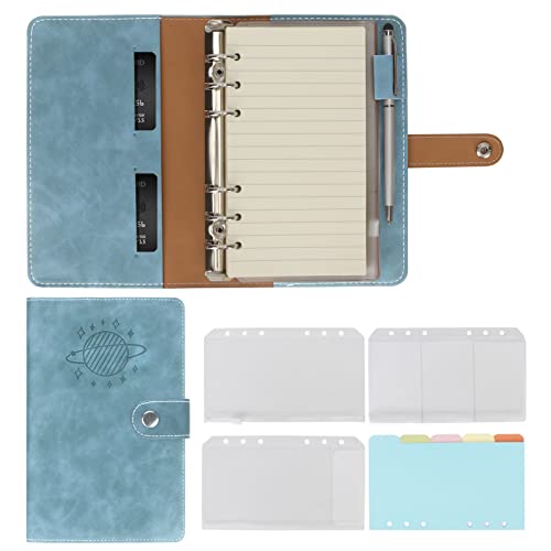 Skycase notizbuch a6, A6 Binder Notizbuch Ordner Portfolio,6 Löcher Loseblatt Binder PU Leder,Ringbuchordner a6,Ringbuch DIN A6 Tagebuch Ringbuchhülle mit Füllpapier/Bindertaschen/Papierblatt,Hellblau von Skycase