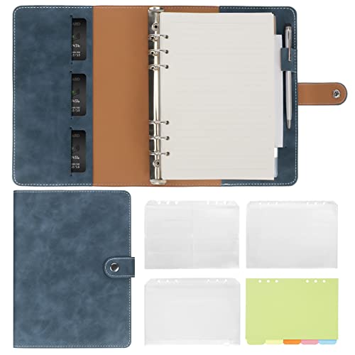 Skycase ringbuch a5,A5 Binder Notizbuch Ordner Portfolio,6 Löcher Loseblatt Binder PU Leder,Ringbuchordner Planer,Ringbuch DIN A5 Tagebuch Ringbuchhülle mit Füllpapier/Bindertaschen/Papierblatt,Blau von Skycase