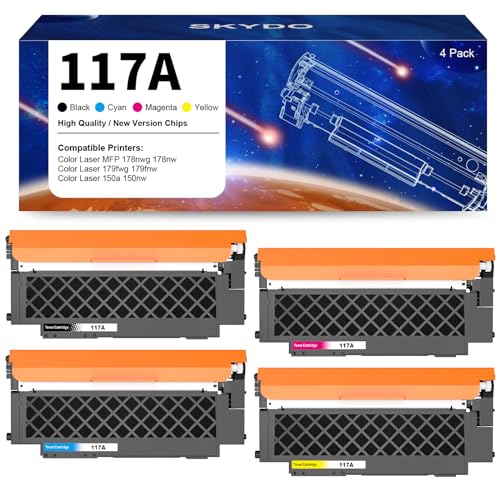 4er-Pack 117A Kompatibel als Ersatz für HP 117A Toner Set für Color Laser MFP 178nwg 179fwg 150nw 179fnw 150a 178nw W2070A W2071A W2072A W2073A Tonerkartusche (Schwarz Cyan Gelb Magenta) von Skydo