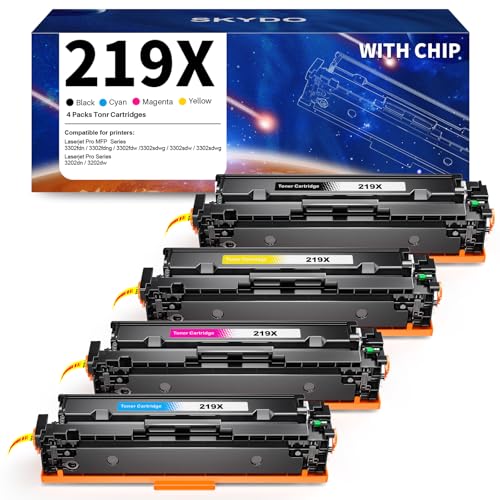 Skydo 219X Toner (Mit Chip) Kompatibel für HP 219A 219X Kompatibel für HP Laserjet Pro 3202dn, 3202dw, Color Laserjet Pro MFP 3302fdn, 3302fdng, 3302fdw, 3302fdwg, 3302sdw, 3302sdwg (4 Pack) von Skydo