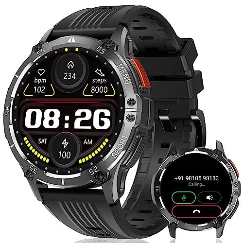 Skykinger Smartwatch Herren,1.43" AMOLED Sports Outdoor Smart Watch,300 mAh Fitnessuhr mit Bluetooth Calls Whatsapp Funktion, Heart Rate Sleep Monitor, Schrittzähler für IOS und Android von Skykinger