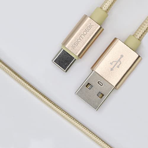 Skynotek USB-Kabel auf Typ C, USB-A 2.0, Schnellladung und Datensynchronisation, Samsung S22 S21 Ultra S20 S10, Huawei, Xiaomi Redmi Note, LG, 1 m, geflochtenes Nylon, Gold, 1 Stück von Skynotek