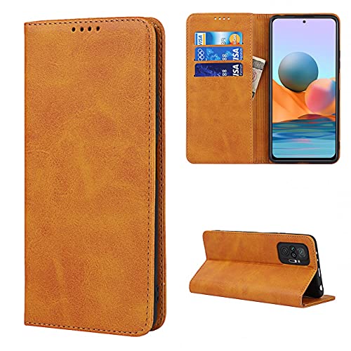 Copmob Hülle Redmi Note 10 Pro,Flip Leder Geldbörse Handyhülle,[3 Kartenfach][Ständerfunktion][Magnetverschluss],Klapphülle Schutzhülle Handyhülle für Redmi Note 10 Pro - Hellbraun von Copmob