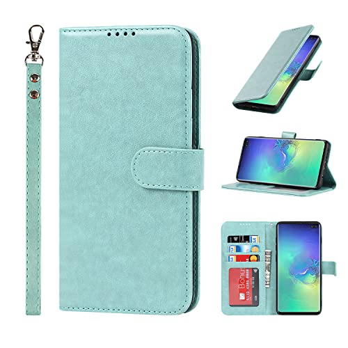 Copmob Samsung S10 Hülle Mit Band,Flip Leder Geldbörse Handyhülle,[4 Kartenfach][Ständerfunktion][Magnetverschluss],Klapphülle Schutzhülle Handyhülle für Samsung Galaxy S10 - Hellgrün von Skyvov