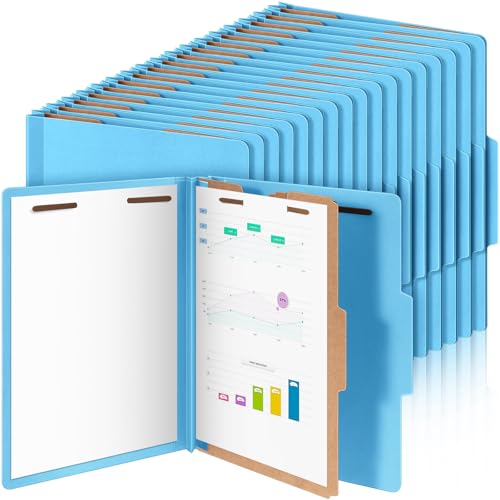 Skyygemm Klassifizierungsmappen, Briefgröße, 1 Trennwand, Presskarton-Aktenordner mit 8,9 cm Erweiterung, 2 Zinken, robuster Büroordner für Lehrer, Medizin, Krankenschwestern, 60 Stück (blau) von Skyygemm