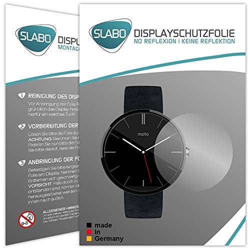 Slabo 2 x Displayschutzfolie für Motorola Moto 360 Smartwatch Displayschutz Schutzfolie Folie No Reflexion | Keine Reflektion MATT von Slabo