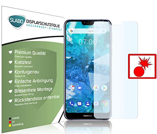 Slabo 2 x Panzerschutzfolie für Nokia 7.1 Panzerfolie Displayschutzfolie Schutzfolie Folie (verkleinerte Folien, aufgrund der Wölbung des Displays) Shockproof KLAR - unsichtbar Made IN Germany von Slabo