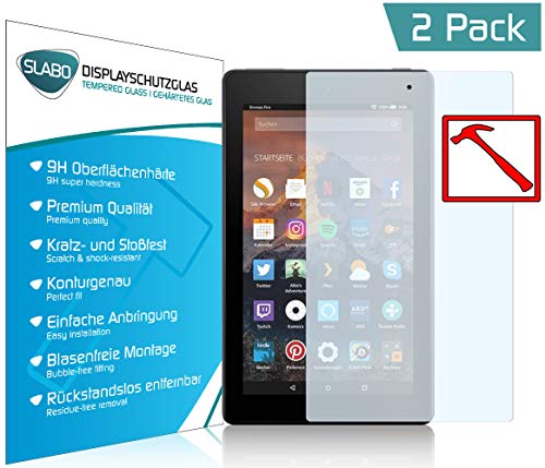 Slabo 2 x Premium Panzerglasfolie für Amazon Fire HD 8-Tablet | Fire HD 8 (2018) Panzerfolie Schutzfolie Echtglas Folie Tempered Glass KLAR 9H Hartglas von Slabo