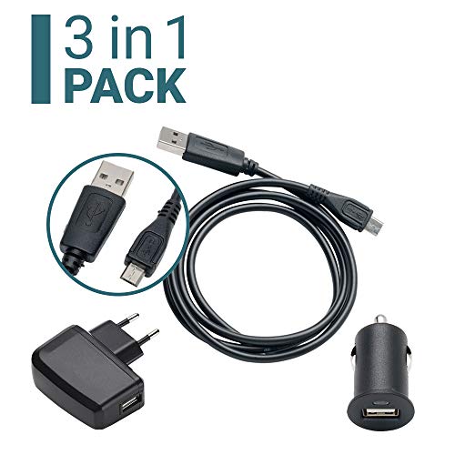 Slabo 3in1 Lade-Set für DOOGEE N20 2020 | N20 Pro | S40 Lite | X20 | X90 | X95 | X95 Pro | X95 2020 Starter Set Datenkabel Micro USB | KFZ Mini Lade Adapter | USB Netzadapter - SCHWARZ | Black von Slabo