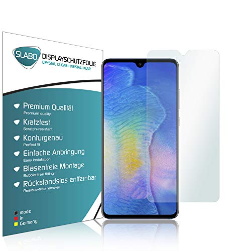 Slabo 4 x Displayschutzfolie für Huawei Mate 20 Displayfolie Schutzfolie Folie Zubehör (verkleinerte Folien, aufgrund der Wölbung des Displays) Crystal Clear KLAR - unsichtbar Made IN Germany von Slabo