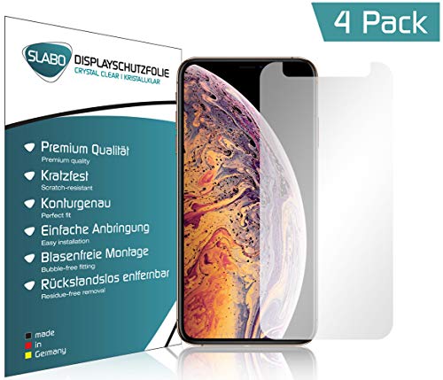 Slabo 4 x Displayschutzfolie für iPhone XS | X S Displayfolie Schutzfolie Folie Zubehör (verkleinerte Folien, aufgrund der Wölbung) Crystal Clear KLAR - unsichtbar Made IN Germany von Slabo