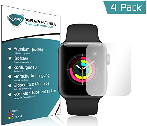 Slabo 4 x Displayschutzfolie kompatibel mit Apple Watch Series 3 (38mm) Displayschutz Schutzfolie Folie Crystal Clear KLAR von Slabo