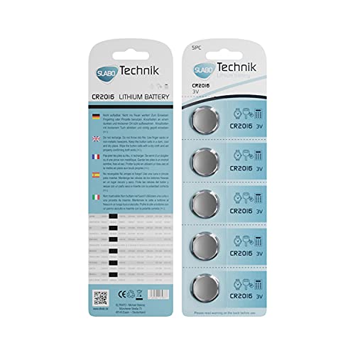 Slabo CR2016 Knopfzellen Batterien Lithium - 3.0V - 5er-Pack – Li-Ion Knopfzellen für Armbanduhr | Taschenlampe | Taschenrechner etc. - 5er-Pack von Slabo
