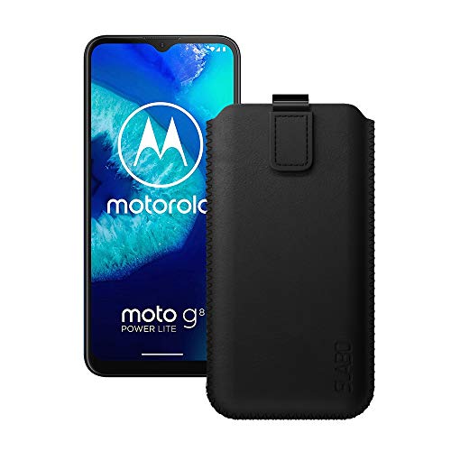 Slabo Schutzhülle für Motorola Moto g8 Power lite Schutztasche Handyhülle Case mit Magnetverschluss aus Kunstleder - SCHWARZ | Black von Slabo