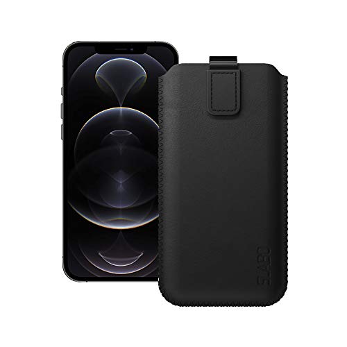 Slabo Schutzhülle für iPhone 12 Pro Max Schutztasche Handyhülle Case mit Magnetverschluss aus Kunstleder - SCHWARZ | Black von Slabo