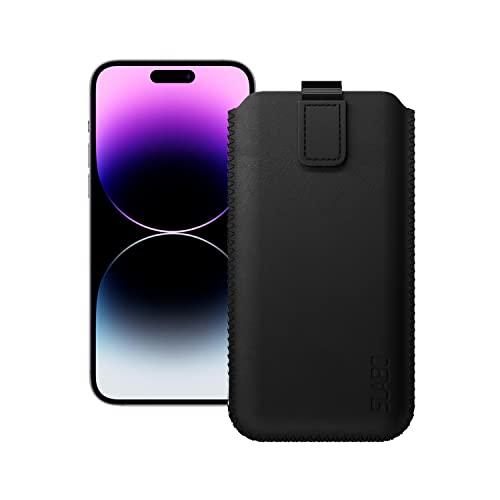 Slabo Schutzhülle für iPhone 14 Pro Max Schutztasche Handyhülle Case mit Magnetverschluss aus Kunstleder - SCHWARZ | Black von Slabo