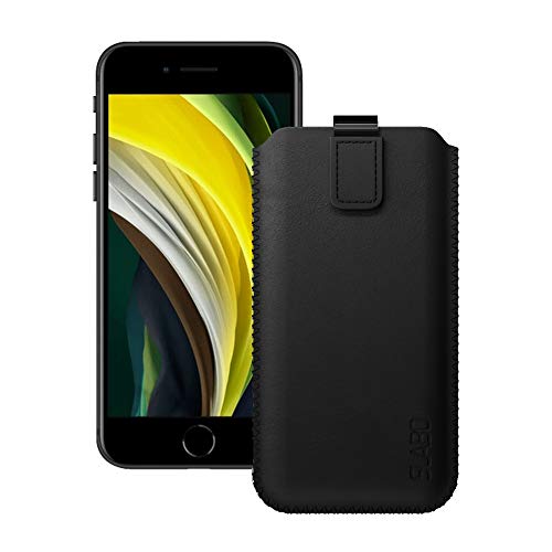 Slabo Schutzhülle für iPhone SE 2022 | iPhone SE 2020 | iPhone 8 | iPhone 7 | iPhone 6S | iPhone 6 Schutztasche Handyhülle Case mit Magnetverschluss aus Kunstleder - SCHWARZ | Black von Slabo