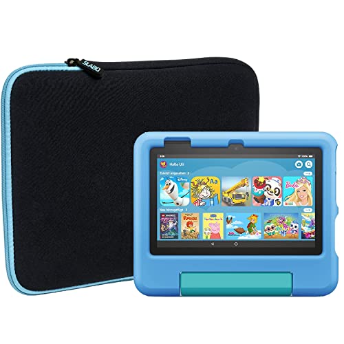 Slabo Tablet Tasche Schutzhülle für Amazon Fire 7 Kids-Tablet (2022, 12. Gen.) Hülle Etui Case Phablet aus Neopren – TÜRKIS/SCHWARZ von Slabo